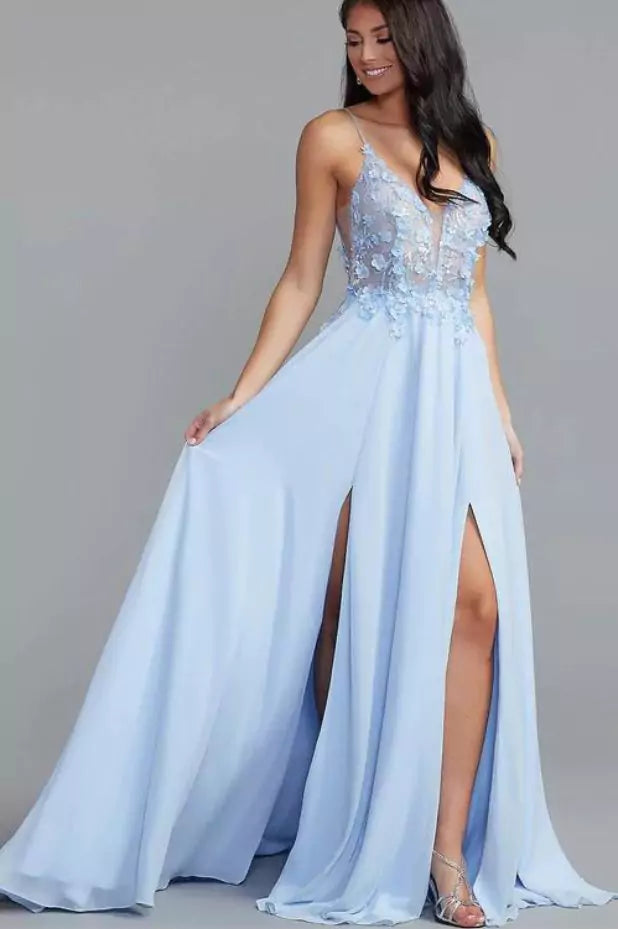 Sheer-Bodice PromGirl Deep-V-Neck Short Prom Dress