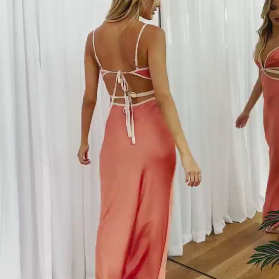 A Women in Fayola Peach Maxi Dress - Shop from Cult Crush - South Africa's premier online dress rental platformupdated#gid://shopify/Video/22676437598278#video_id