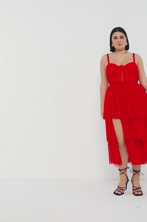 Aida Tiered Tulle Red Midi Dress Video updated#gid://shopify/Video/22349482852422#video_id