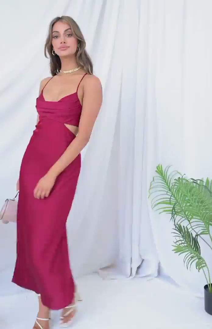 Zala Red Cut Out Maxi Dress - Zala by Australian retailerupdated#gid://shopify/Video/21604994547782#video_id