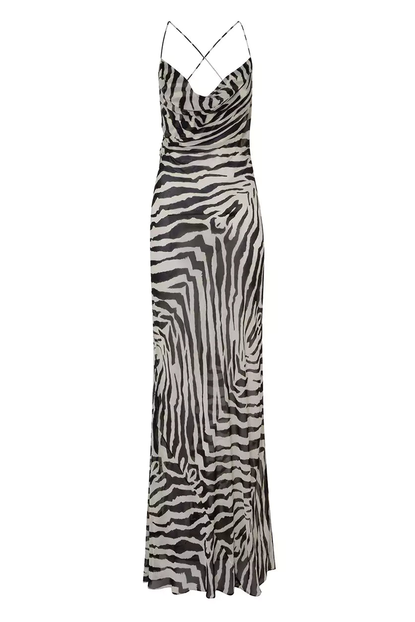 A zebra print luxury dress for rent