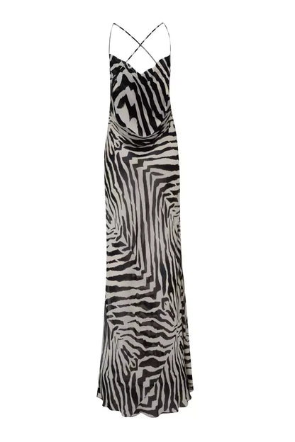 A black and white zebra print dress.