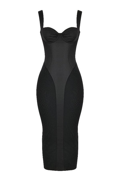 A black bandage dress on a mannequin.