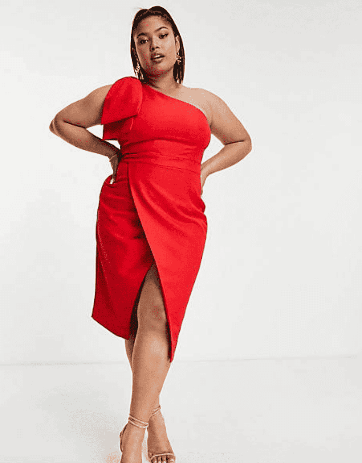 Plus Size Red Wrap Midi Dress 