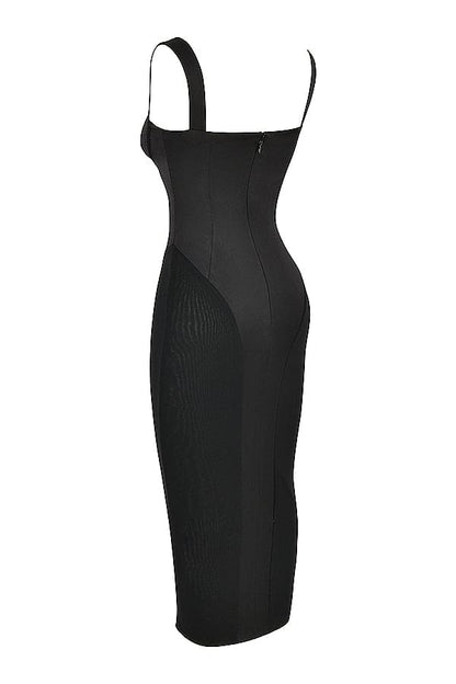 A black bandage dress on a mannequin.